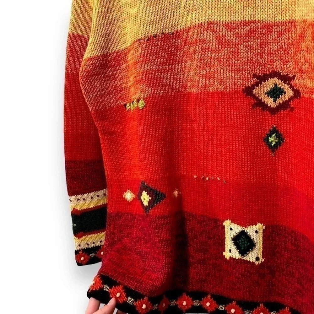 Vintage Handknit Elephants in the African Serengeti Desert Cardigan Sweater M - Picture 6 of 10